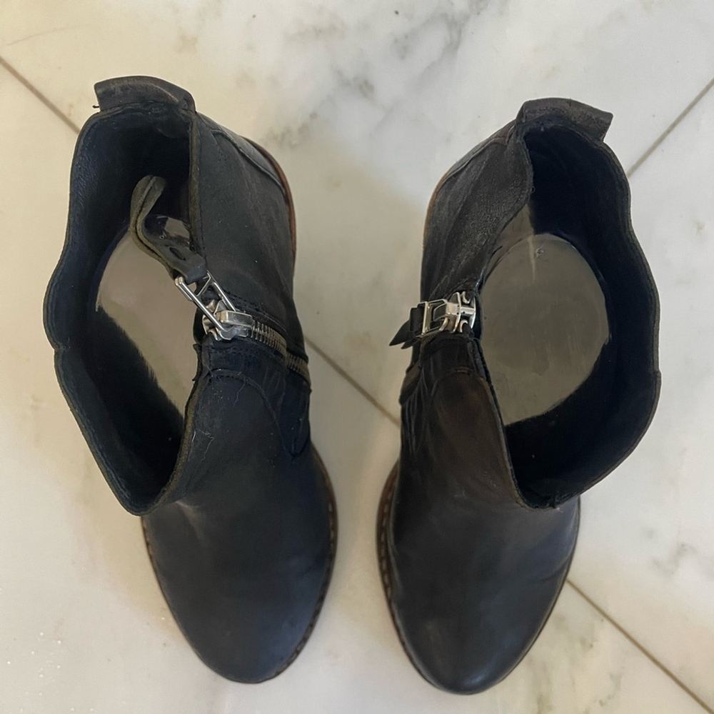 All Saints, euro 38 US 7-7.5, black leather ankle boot wood chunky block heel - Picture 3 of 9